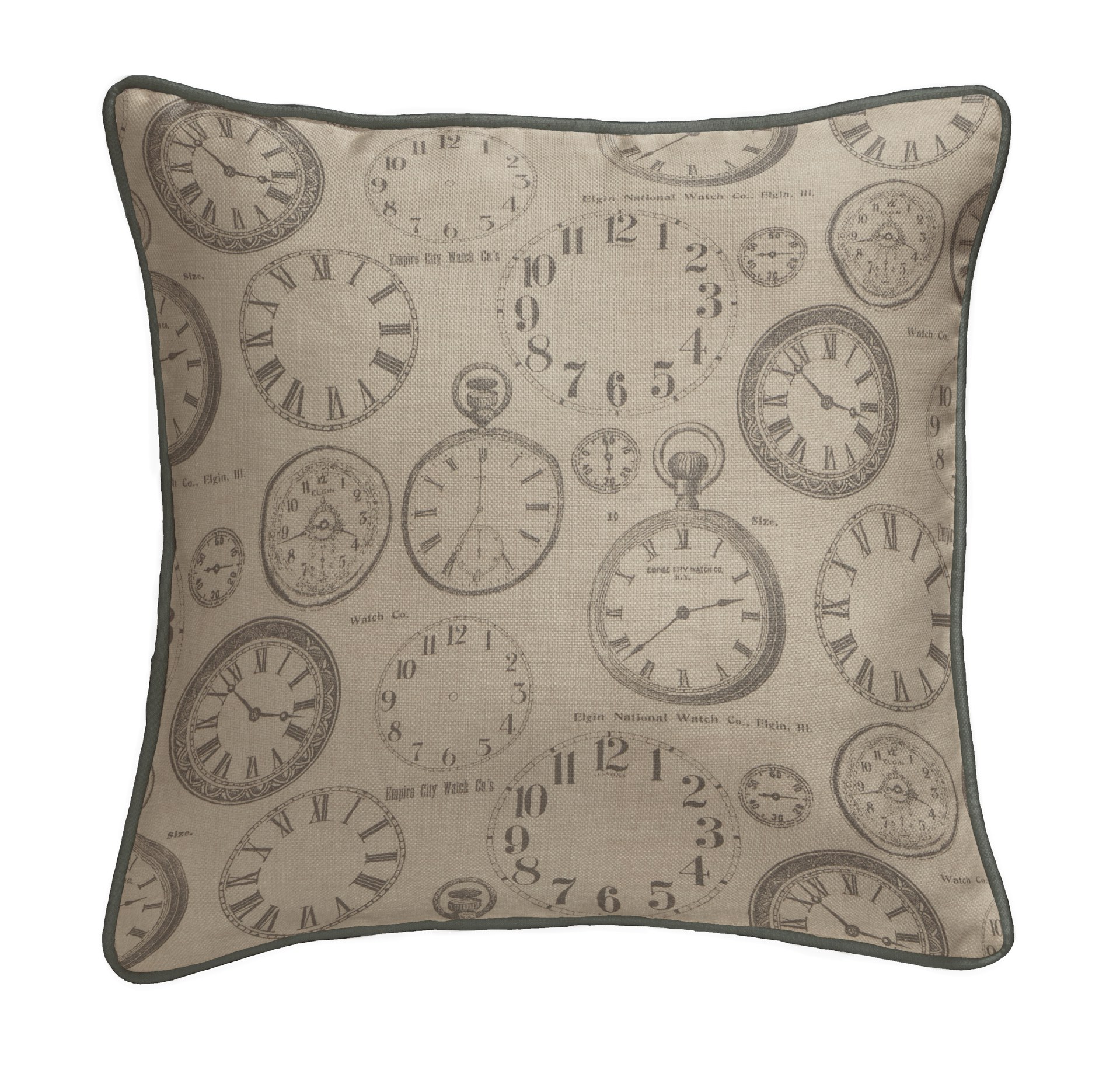 Vintage Clocks Charcoal Cushion Cover 1 Vintage Clocks Charcoal Cushion Cover